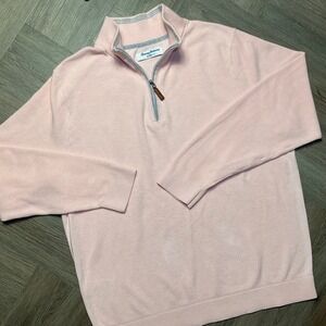 Tommy Bahama Sweater Mens Large Pink Quarter Zip Pullover Island Zone Cool Side